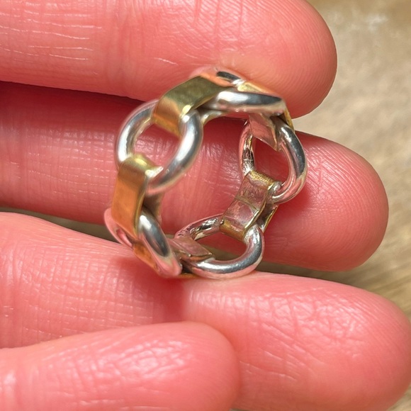 Chain Link 925 Sterling Silver & Gold Vermeil Ring - Picture 7 of 11